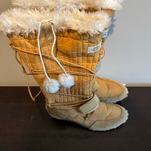 Timberland 650 Tan Quilted Winter Boots with Faux Fur Trim